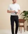 Erkek Yazlık Fitilli Triko Tişört Kısa Kol Bisiklet Yaka T-Shirt - Beyaz