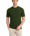 Erkek Yazlık Fitilli Triko Tişört Kısa Kol Bisiklet Yaka T-Shirt - Haki