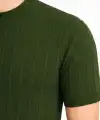 Erkek Yazlık Fitilli Triko Tişört Kısa Kol Bisiklet Yaka T-Shirt - Haki