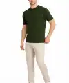 Erkek Yazlık Fitilli Triko Tişört Kısa Kol Bisiklet Yaka T-Shirt - Haki