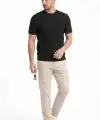 Erkek Yazlık Fitilli Triko Tişört Kısa Kol Bisiklet Yaka T-Shirt - Siyah