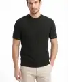 Erkek Yazlık Fitilli Triko Tişört Kısa Kol Bisiklet Yaka T-Shirt - Siyah