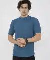 ERKEK Yazlık Tişört Bisiklet Yaka T-Shirt- Turkuaz
