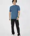 ERKEK Yazlık Tişört Bisiklet Yaka T-Shirt- Turkuaz