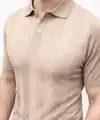 Erkek Yazlık Triko Dokuma Tişört Kısa Kol Polo Yaka T-Shirt - Bej