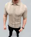 Erkek Yazlık Triko Dokuma Tişört Kısa Kol Polo Yaka T-Shirt - Bej
