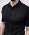 Erkek Yazlık Triko Dokuma Tişört Kısa Kol Polo Yaka T-Shirt - Siyah