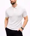 Erkek Yazlık Triko Tişört Kısa Kol Polo Yaka Düğmeli T-Shirt - Beyaz