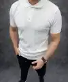 Erkek Yazlık Triko Tişört Kısa Kol Polo Yaka Düğmeli T-Shirt - Beyaz