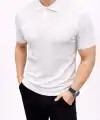 Erkek Yazlık Triko Tişört Kısa Kol Polo Yaka Düğmeli T-Shirt - Beyaz