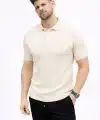 Erkek Yazlık Triko Tişört Kısa Kol Polo Yaka Düğmeli T-Shirt - Krem