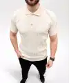 Erkek Yazlık Triko Tişört Kısa Kol Polo Yaka Düğmeli T-Shirt - Krem