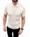 Erkek Yazlık Triko Tişört Kısa Kol Polo Yaka Düğmeli T-Shirt - Krem