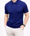 Erkek Yazlık Triko Tişört Kısa Kol Polo Yaka Düğmeli T-Shirt - Lacivert