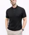 Erkek Yazlık Triko Tişört Kısa Kol Polo Yaka Düğmeli T-Shirt - Siyah