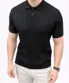 Erkek Yazlık Triko Tişört Kısa Kol Polo Yaka Düğmeli T-Shirt - Siyah
