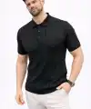 Erkek Yazlık Triko Tişört Kısa Kol Polo Yaka Düğmeli T-Shirt - Siyah