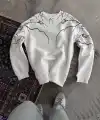 Erkek Yıldırım Baskılı Bisiklet Yaka 3 iplik pamuklu SweatShirt - Beyaz