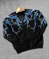 Erkek Yıldırım Baslılı Bisiklet Yaka 3 iplik pamuklu Sweatshirt - Siyah