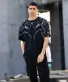 Erkek Yıldırım şimşek Baskılı T-Shirt Kısa Kol Bisiklet Yaka Tişört - Siyah