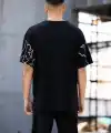 Erkek Yıldırım şimşek Baskılı T-Shirt Kısa Kol Bisiklet Yaka Tişört - Siyah