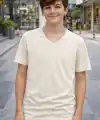 Genç Erkek Çocuk V Yaka Tişört Model - Taş