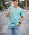 Genç Erkek Çocuk V Yaka Tişört Model - Turkuvaz