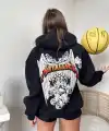 Kadın 2 İplik METALLICA Baskılı Kapüşonlu Hoodie Sweatshirt - Siyah