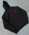 Kadın 3 İplik Baskılı Fermuarlı Kapüşonlu Hırka - Siyah