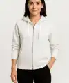 Kadın 3 İplik Kapüşonlu Tam Fermuarlı Kanguru Cepli Sweatshirt Hoodie - Beyaz