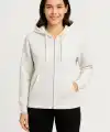 Kadın 3 İplik Kapüşonlu Tam Fermuarlı Kanguru Cepli Sweatshirt Hoodie - Beyaz