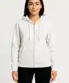 Kadın 3 İplik Kapüşonlu Tam Fermuarlı Kanguru Cepli Sweatshirt Hoodie - Beyaz