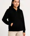 Kadın 3 İplik Kapüşonlu Tam Fermuarlı Kanguru Cepli Sweatshirt Hoodie - Siyah