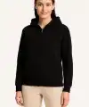Kadın 3 İplik Kapüşonlu Tam Fermuarlı Kanguru Cepli Sweatshirt Hoodie - Siyah