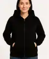 Kadın 3 İplik Kapüşonlu Tam Fermuarlı Kanguru Cepli Sweatshirt Hoodie - Siyah