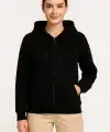 Kadın 3 İplik Kapüşonlu Tam Fermuarlı Kanguru Cepli Sweatshirt Hoodie - Siyah