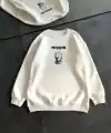 Kadın 3 iplik Kışlık Bisiklet Yaka Baskılı SweatShirt - Beyaz