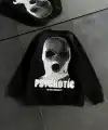 Kadın 3 iplik Kışlık Bisiklet Yaka Baskılı SweatShirt - Siyah