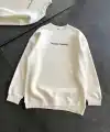 Kadın 3 İplik Pamuklu Bisiklet Yaka Baskılı SweatShirt - Beyaz