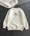 Kadın 3 iplik Pamuklu Bisiklet Yaka Baskılı SweatShirt - Beyaz