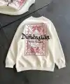 Kadın 3 İplik Pamuklu Bisiklet Yaka Baskılı SweatShirt - Beyaz