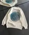 Kadın 3 İplik Pamuklu Bisiklet Yaka Baskılı SweatShirt - Beyaz
