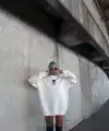 Kadın 3 iplik Pamuklu Bisiklet Yaka GÜL Baskılı SweatShirt - BeyazBeyaz