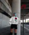 Kadın 3 iplik Pamuklu Bisiklet Yaka GÜL Baskılı SweatShirt - BeyazBeyaz