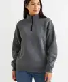 Kadın 3 İplik Pamuklu Dık Yaka Yarım Fermuarlı SweatShirt - Antrasit