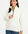 Kadın 3 İplik Pamuklu Dık Yaka Yarım Fermuarlı SweatShirt - Beyaz