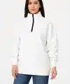 Kadın 3 İplik Pamuklu Dık Yaka Yarım Fermuarlı SweatShirt - Beyaz
