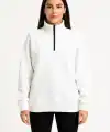 Kadın 3 İplik Pamuklu Dık Yaka Yarım Fermuarlı SweatShirt - Beyaz
