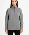 Kadın 3 İplik Pamuklu Dık Yaka Yarım Fermuarlı SweatShirt - Gri