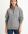 Kadın 3 İplik Pamuklu Dık Yaka Yarım Fermuarlı SweatShirt - Gri